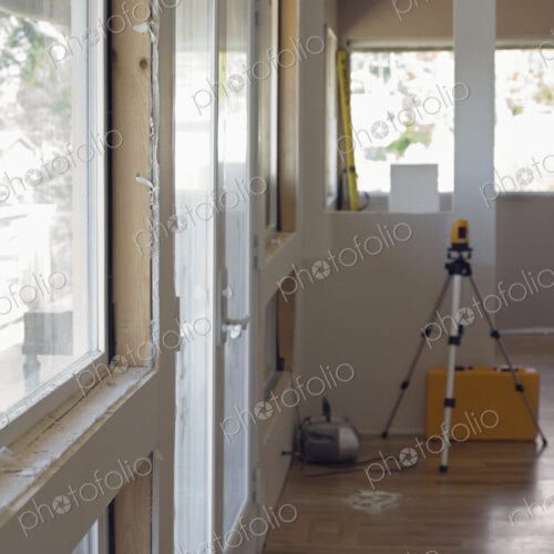 Room being decorated at construction site.