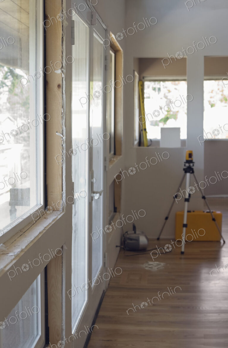 Room being decorated at construction site.