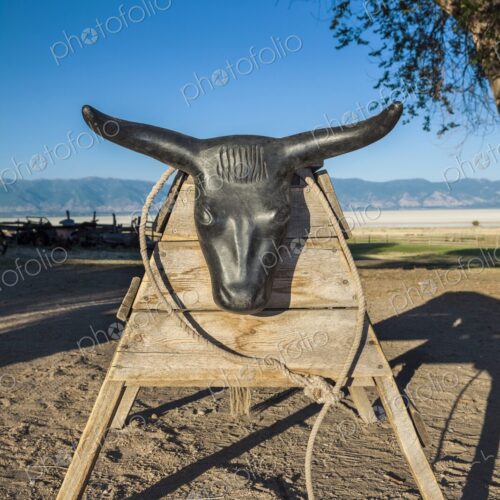 Roping dummy set up on dirt ranch ground, with coiled rope and mountain landscape in… Roping dummy set up on dirt ranch ground, with coiled rope and mountain landscape in…