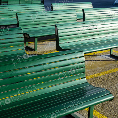 Row of benches on the Spokane ferry on Puget Sound, WA USA