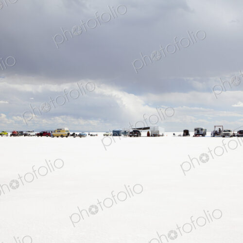 Row of spectators on Bonneville Salt Flats, during Speed Week Row of spectators on Bonneville Salt Flats, during Speed Week