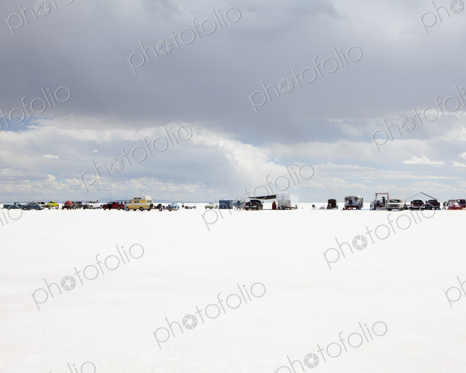Row of spectators on Bonneville Salt Flats, during Speed Week