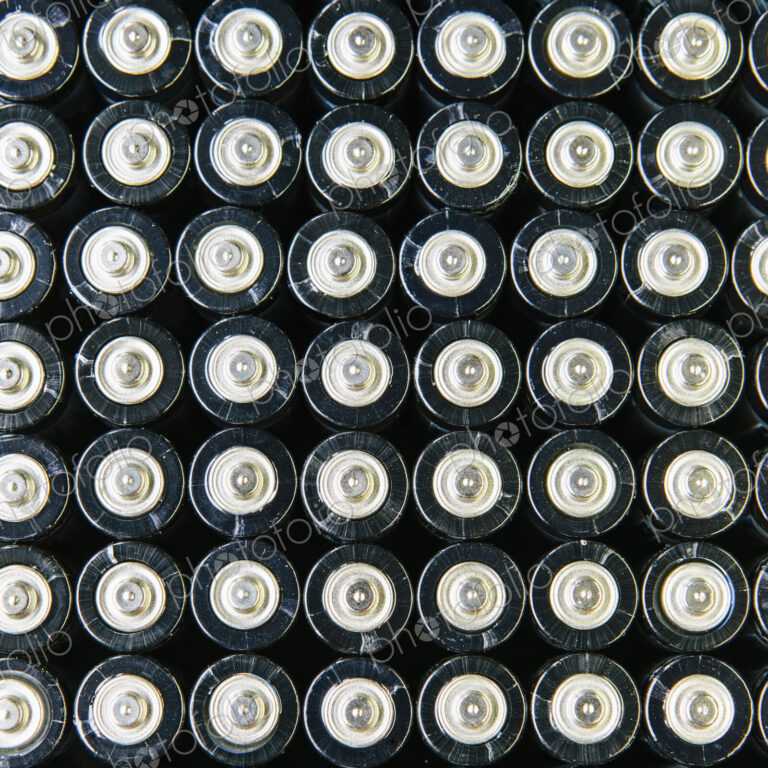 Rows of double A batteries, close up