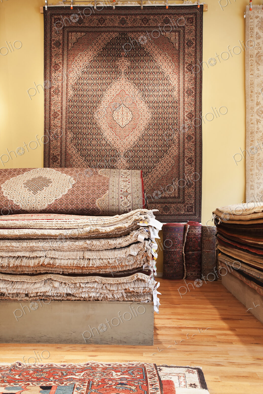 Rugs on display in shop