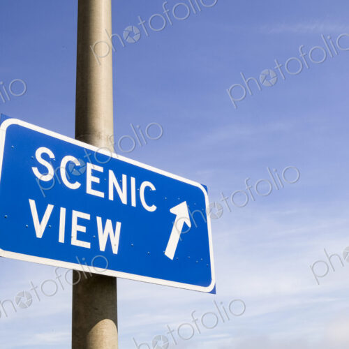 Scenic View road sign on a pole with an arrow. Scenic View road sign on a pole with an arrow.