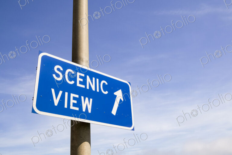Scenic View road sign on a pole with an arrow.