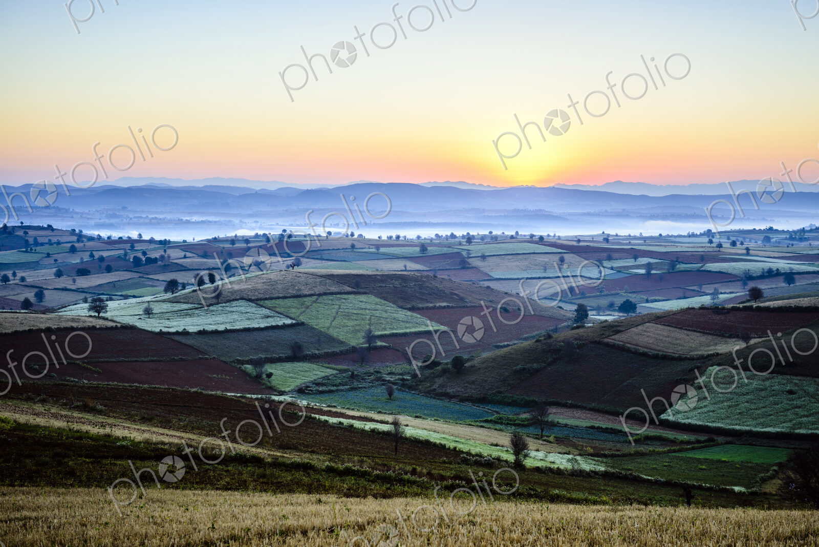 Scenic view of rural farmland, Mandalay, Myanmar