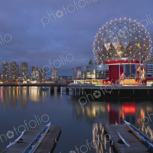Science World Vancouver lit up at night. Science World Vancouver lit up at night.