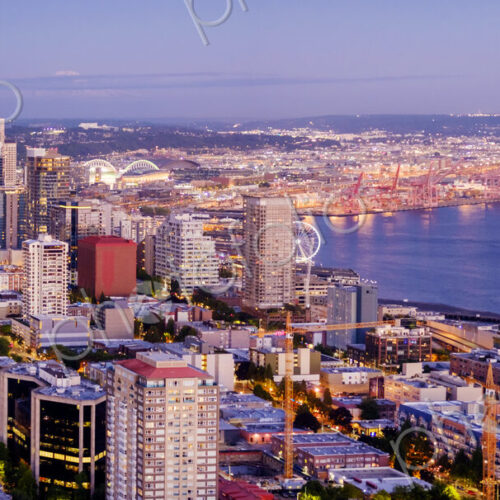 Seattle cityscape and coastline at dusk Seattle cityscape and coastline at dusk