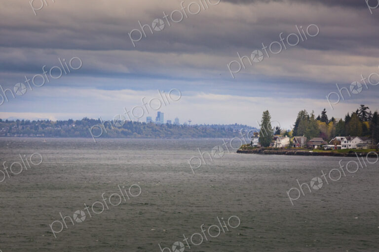 Seattle skyline from Kingston ferry dock, WA USA