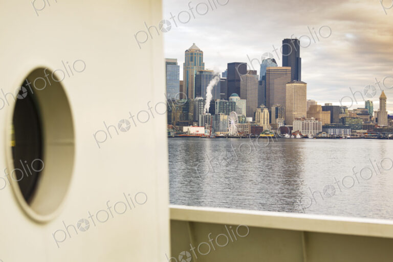 Seattle skyline from the Bainbridge ferry, Seattle, WA USA