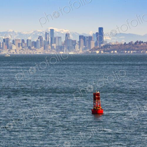 Seattle skyline from the south end of Bainbridge Island and Rich Passage, WA USA