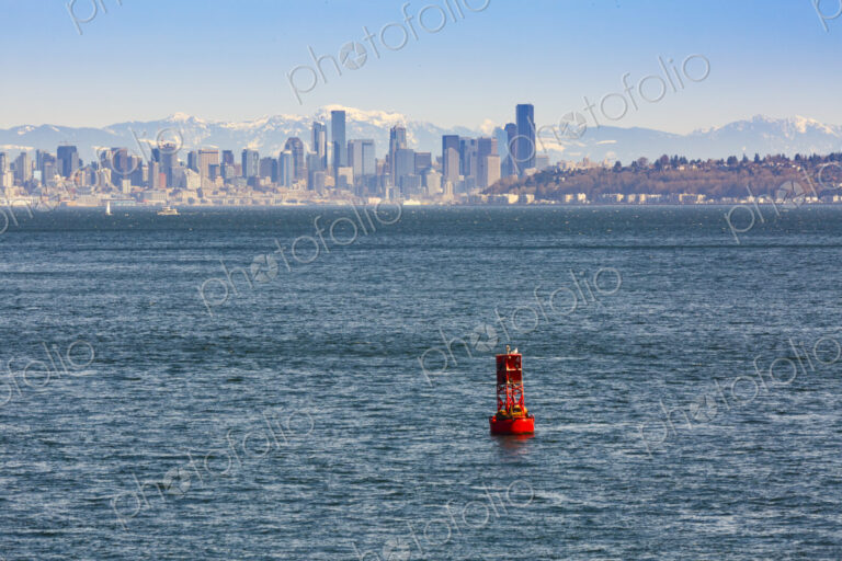 Seattle skyline from the south end of Bainbridge Island and Rich Passage, WA USA