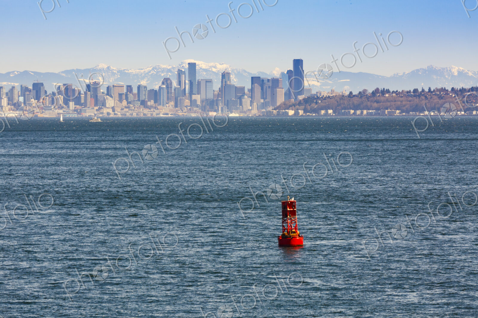 Seattle skyline from the south end of Bainbridge Island and Rich Passage, WA USA