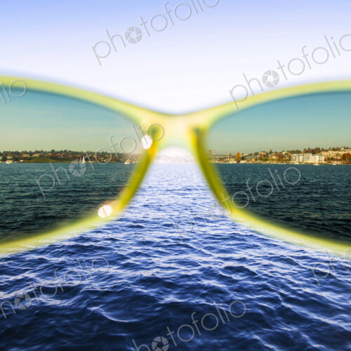 Seattle's Lake Union and the shoreline seen through sunglasses. Seattle's Lake Union and the shoreline seen through sunglasses.
