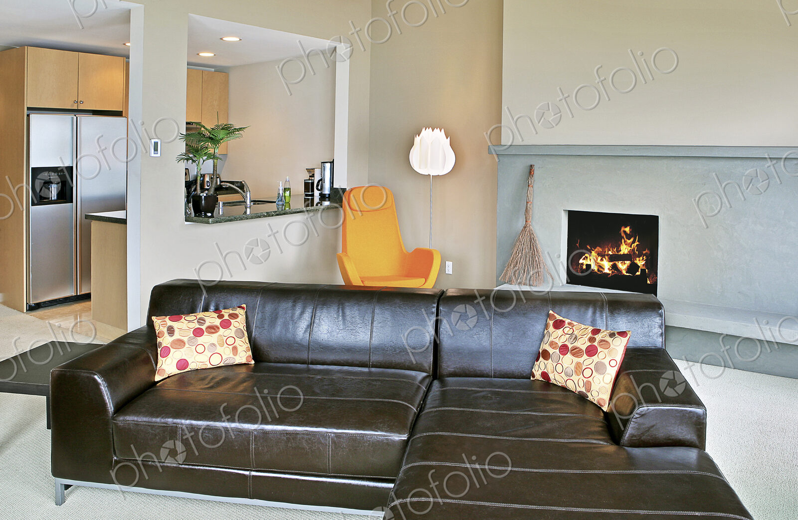 Sectional sofa and kitchen in modern home