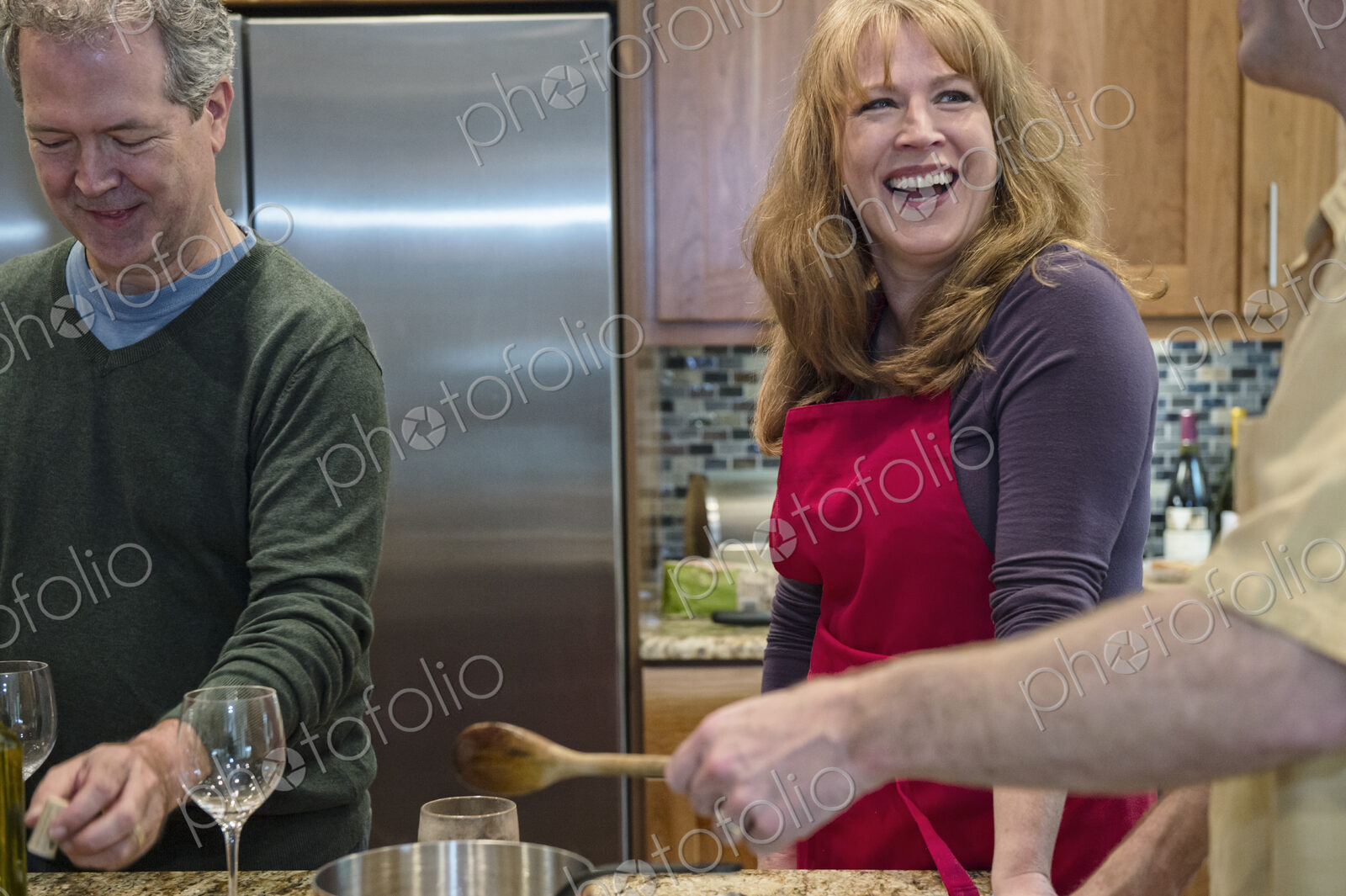 Seniors at a home dinner party.