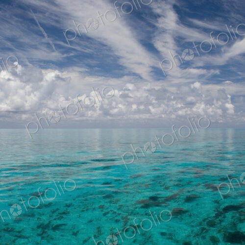 Serene view of calm shallow clear ocean water. Limitless horizon.