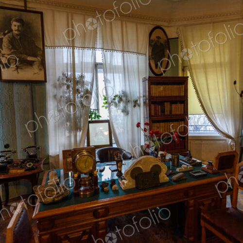 Sergey Kirov Apartment-Museum, a room with a writing desk and portraits of Stalin and… Sergey Kirov Apartment-Museum, a room with a writing desk and portraits of Stalin and…
