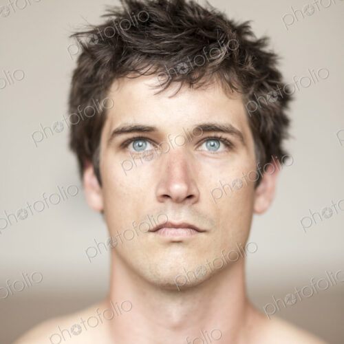 Serious man with messy hair