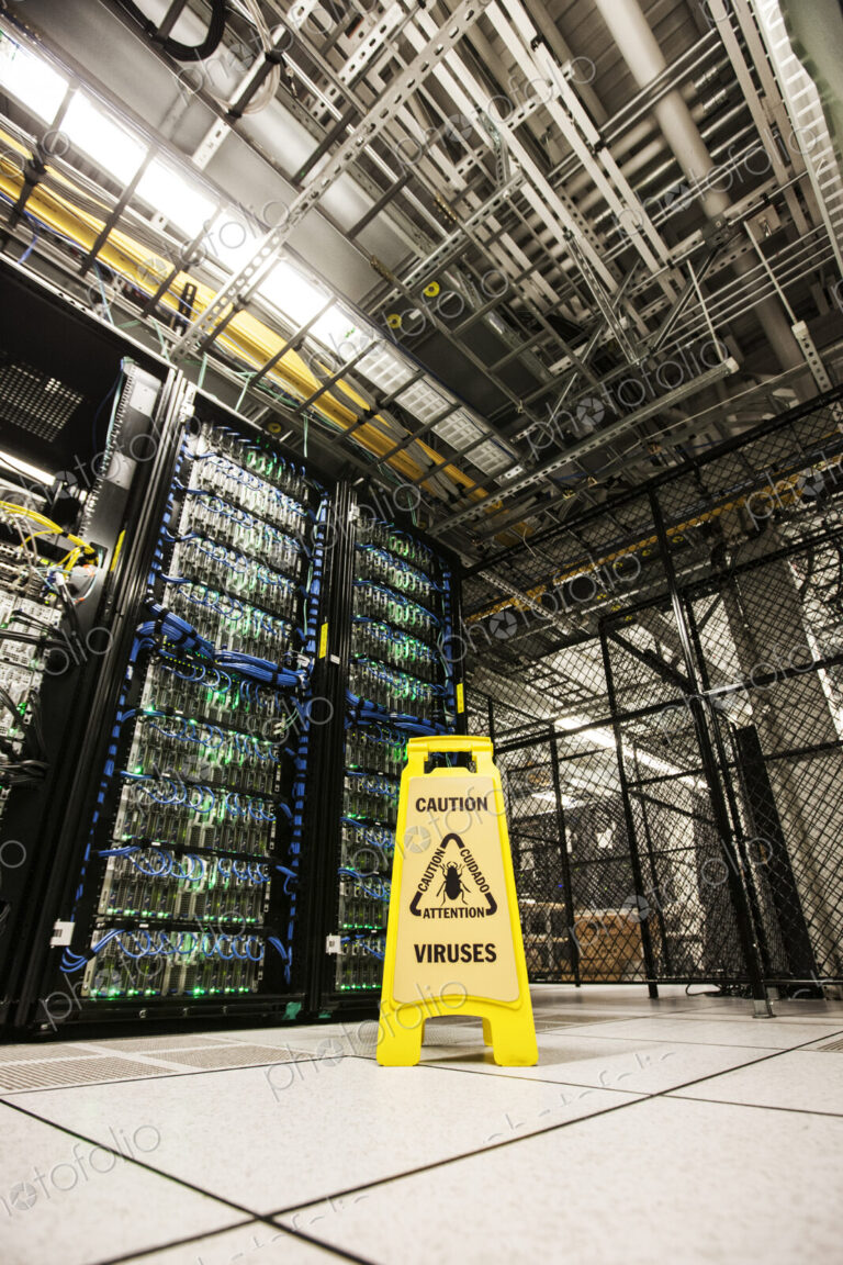 Servers on racks in a large computere server farm.