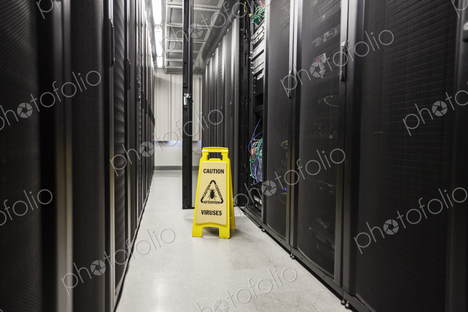 Servers on racks in a large computere server farm.
