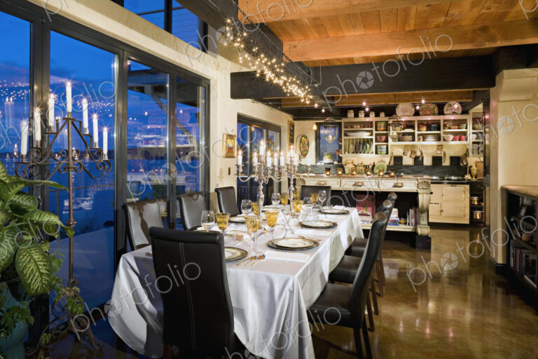 Set table in ornate dining room