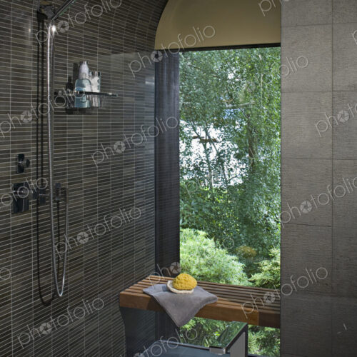 Shower and bench in modern bathroom Shower and bench in modern bathroom