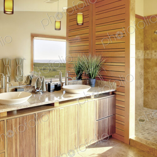 Shower and sinks in modern bathroom Shower and sinks in modern bathroom