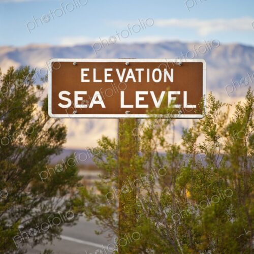 Sign in Death Valley showing sea level, Death Valley National Park Sign in Death Valley showing sea level, Death Valley National Park