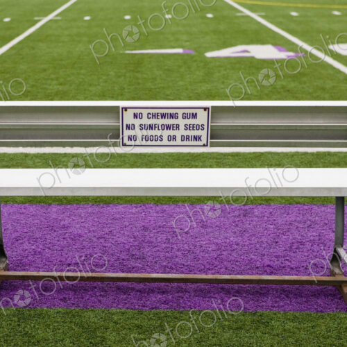 Sign on Athletic Field Bench Sign on Athletic Field Bench