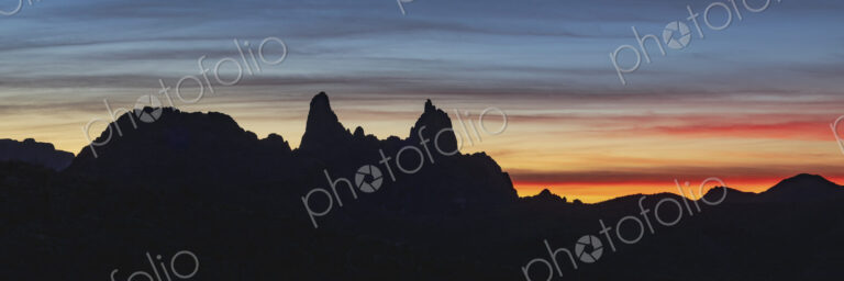 Silhouette of Mule Ears at Sunrise, Big Bend National Park,