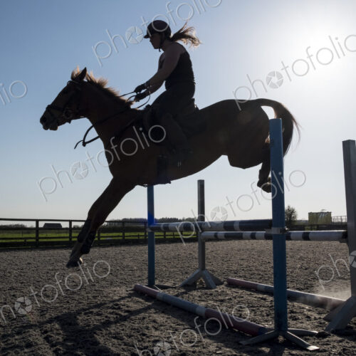 Silhouette of female rider jumping a hurdle on a showjumper horse. Silhouette of female rider jumping a hurdle on a showjumper horse.