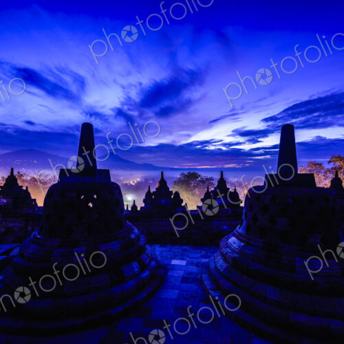 Silhouette of monuments in Borobudur, Jawa Tengah, Indonesia Silhouette of monuments in Borobudur, Jawa Tengah, Indonesia