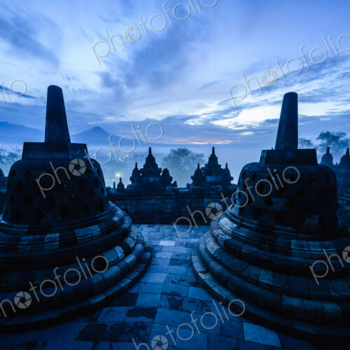 Silhouette of monuments in Borobudur, Jawa Tengah, Indonesia Silhouette of monuments in Borobudur, Jawa Tengah, Indonesia