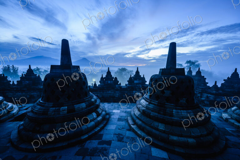 Silhouette of monuments in Borobudur, Jawa Tengah, Indonesia