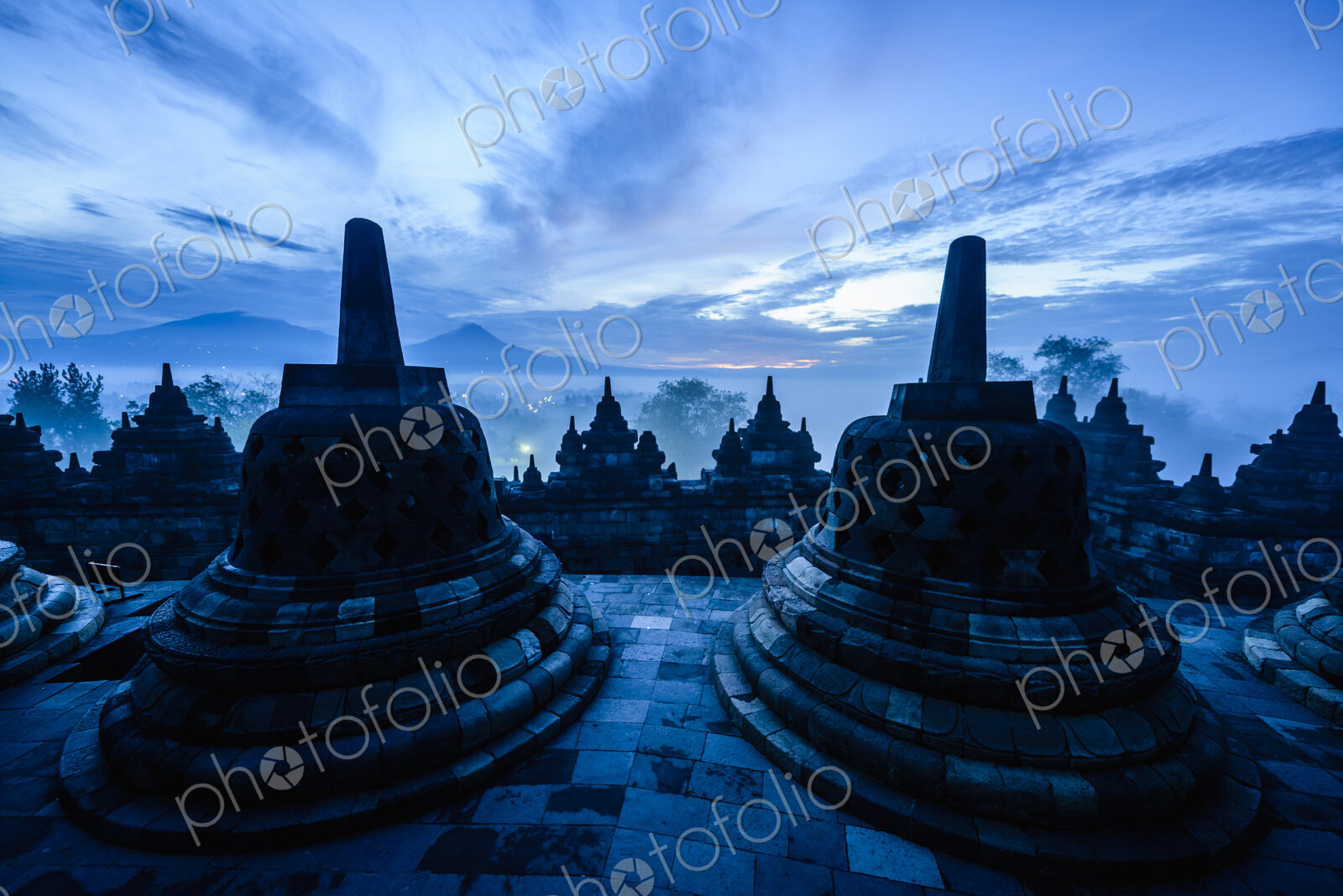 Silhouette of monuments in Borobudur, Jawa Tengah, Indonesia