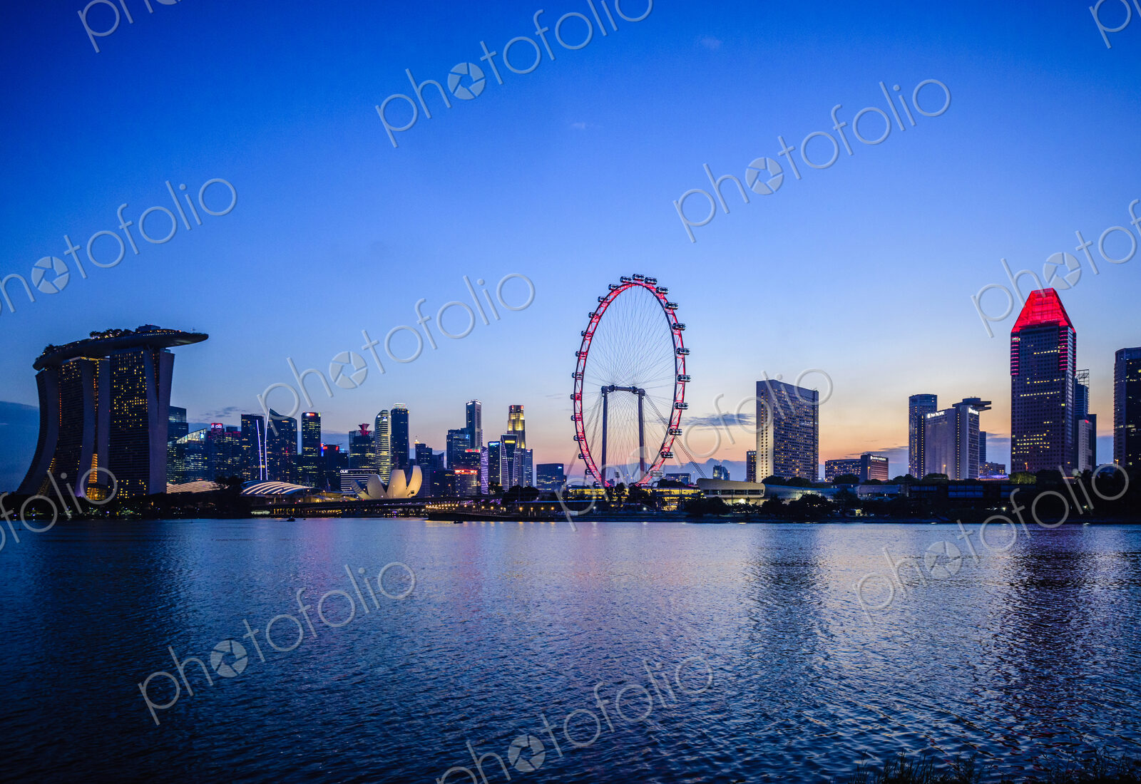 Singapore city skyline under sunset sky, Singapore, Singapore