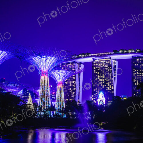 Singapore marina illuminated at night