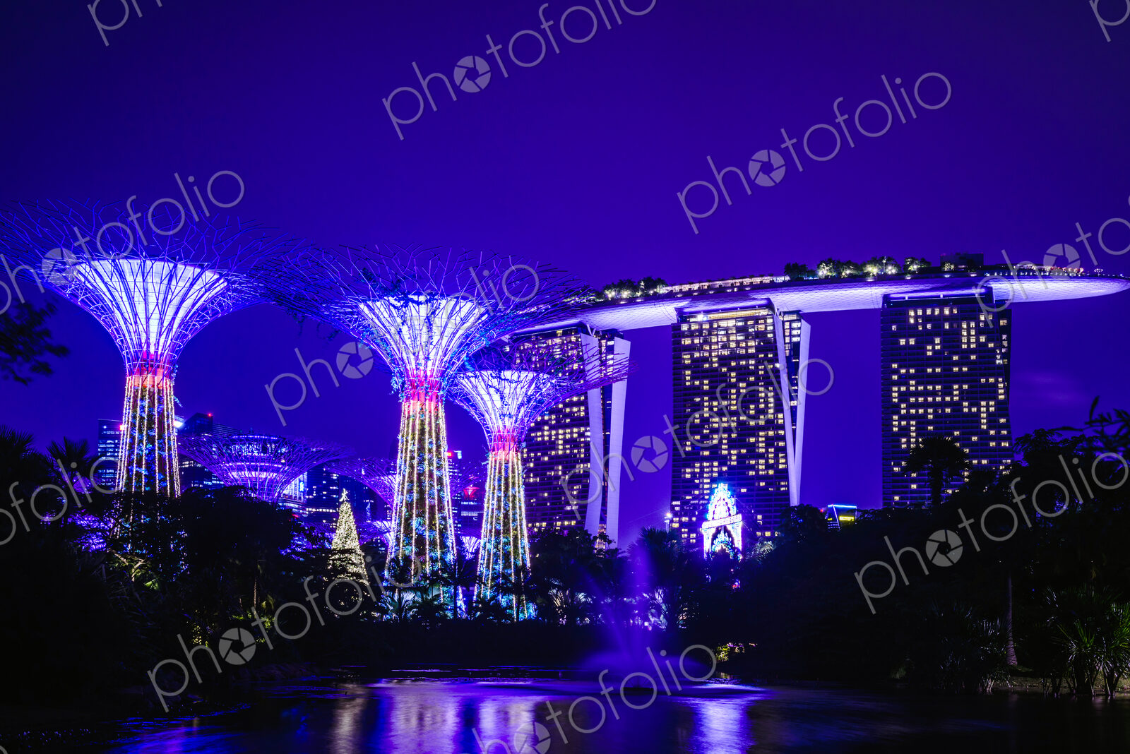 Singapore marina illuminated at night