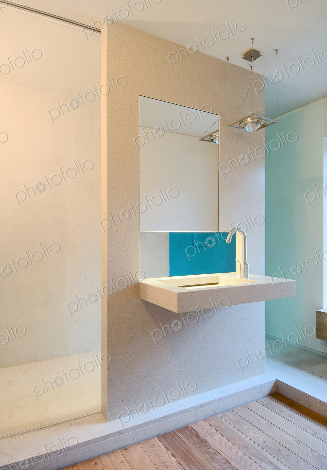 Sink and mirror in modern bathroom