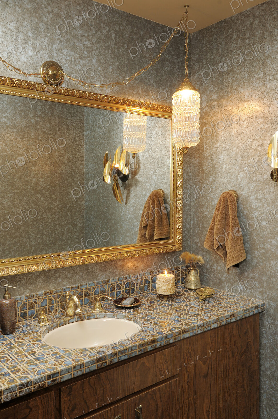 Sink and mirror in modern bathroom