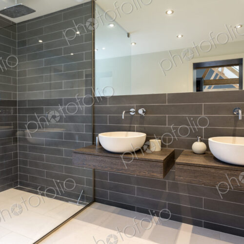 Sinks and shower in modern bathroom Sinks and shower in modern bathroom
