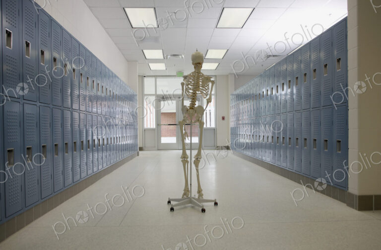 Skeleton in High School Hallway