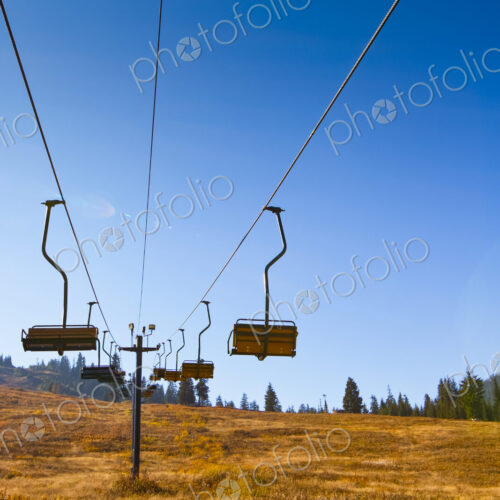 Ski lift chairs in summer at Snoqualmie Pass.