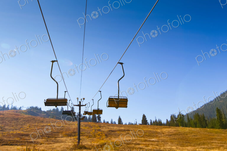 Ski lift chairs in summer at Snoqualmie Pass.