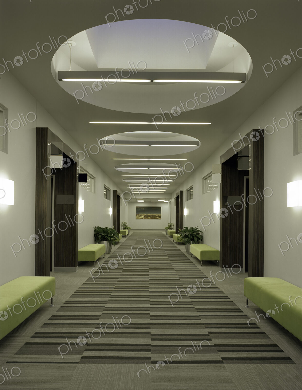 Skylights over office corridor