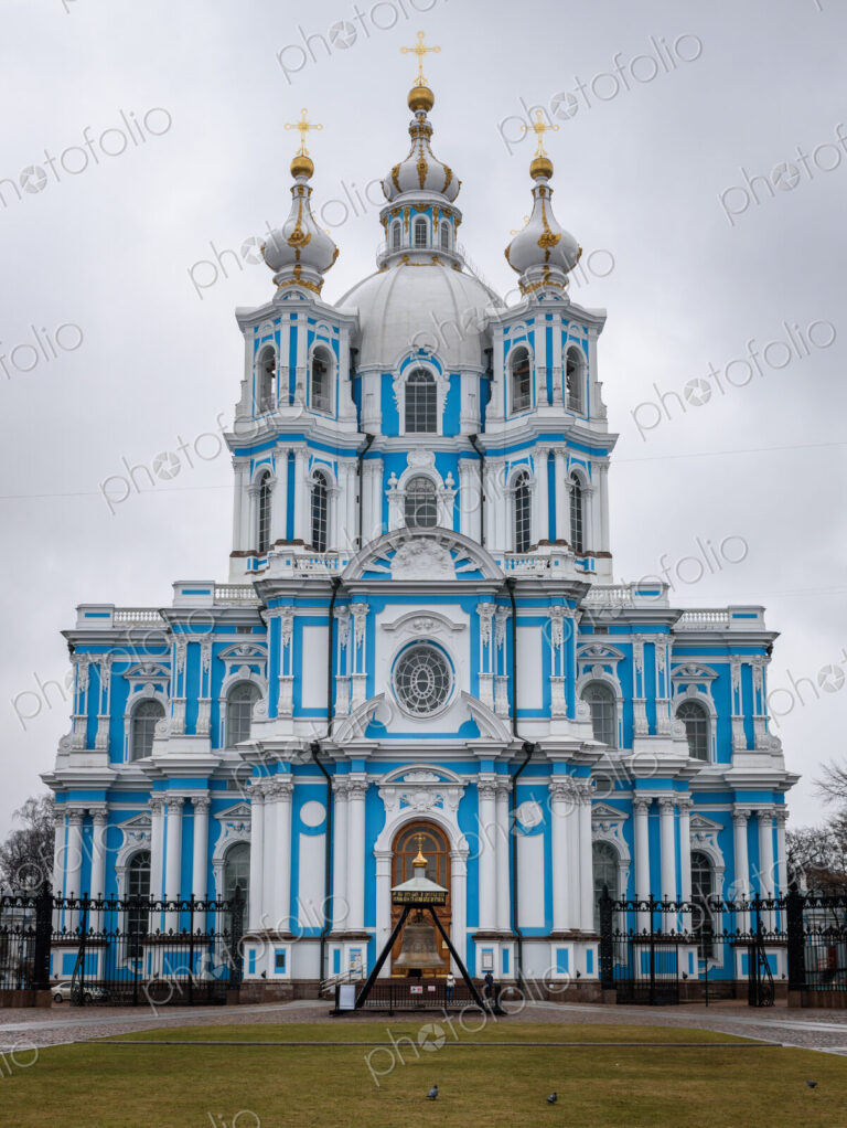 Smolny Convent of the Resurrection, the main church, a blue-and-white building, is…