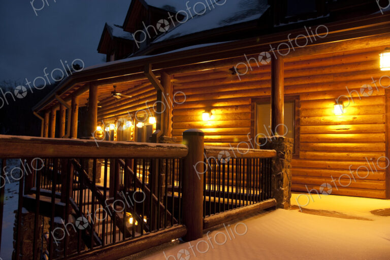 Snow Covered Countryside Hotel at Night