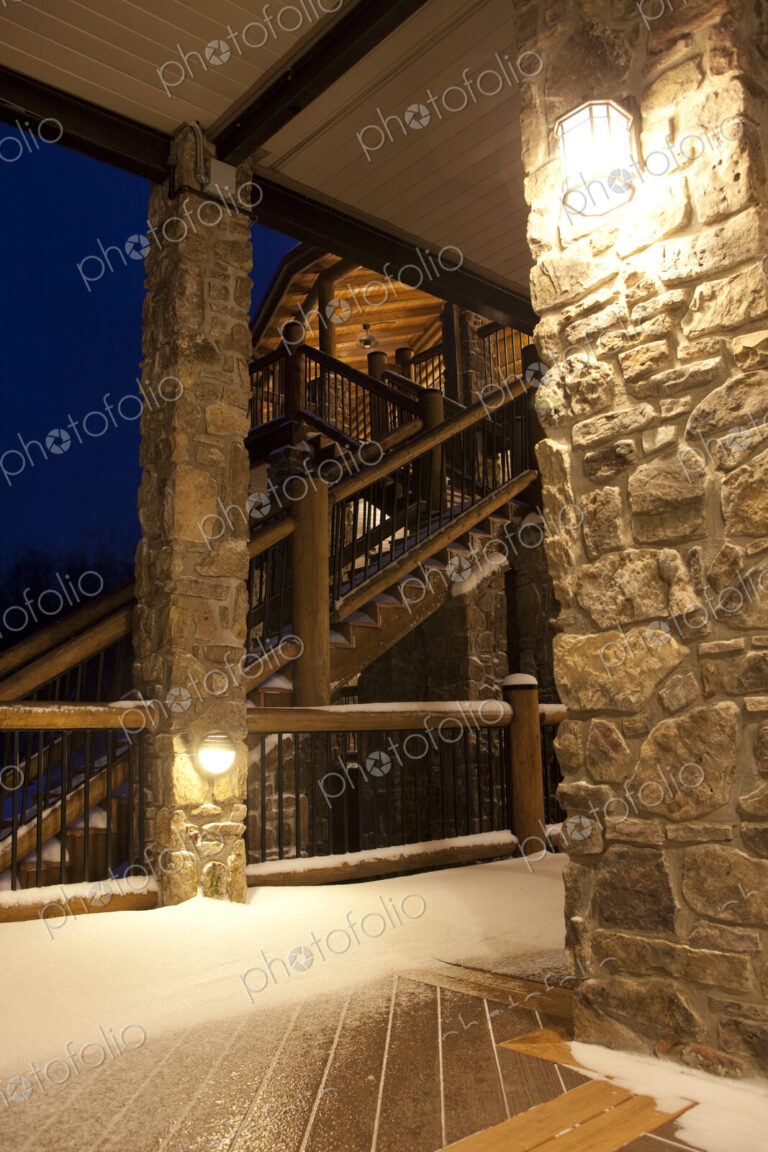 Snow Covered Countryside Hotel at Night